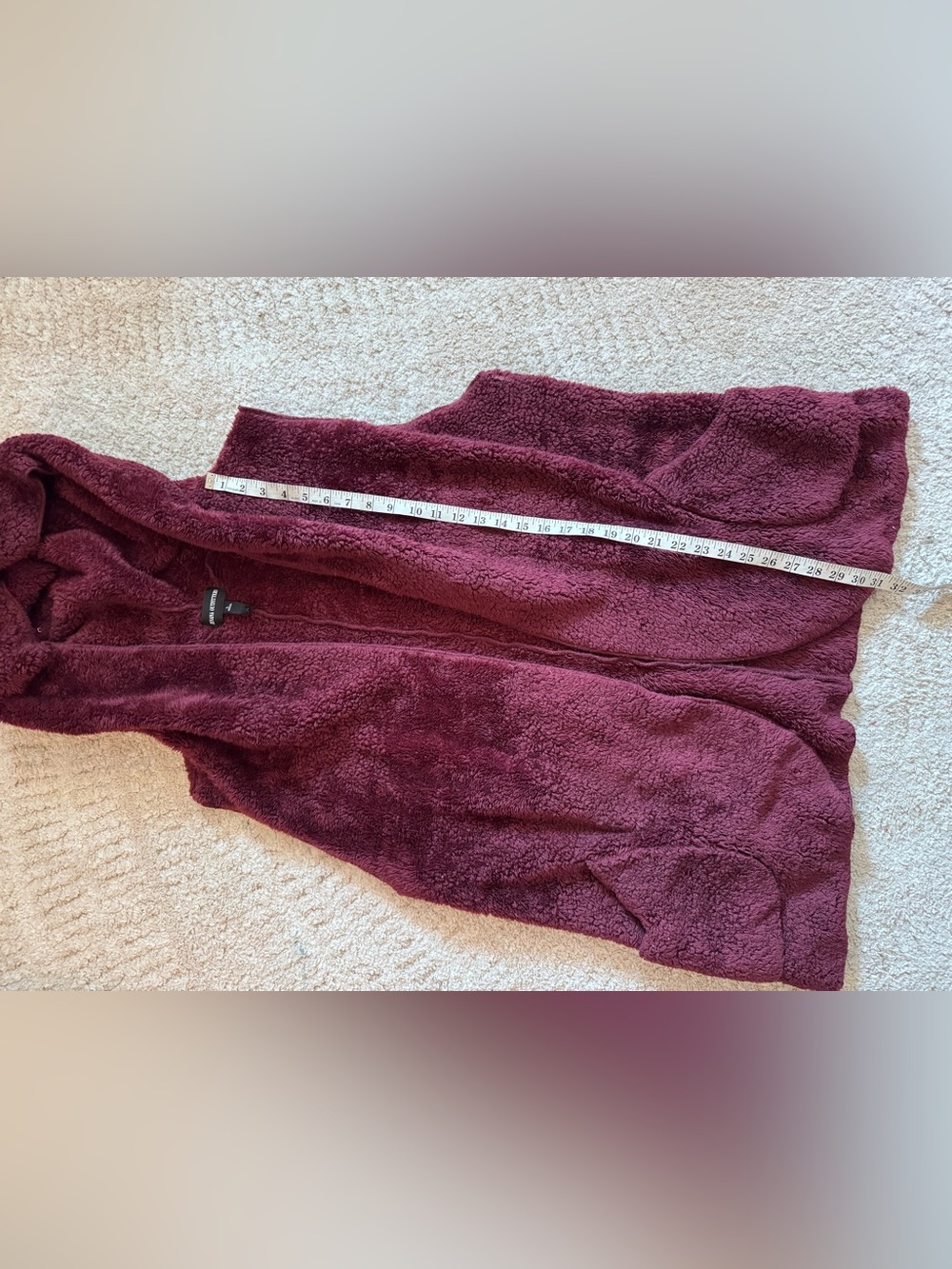 Zenana Outfitters fuzzy burgundy vest Cardigan hooded cozy wrap - size L - Picture 4 of 5